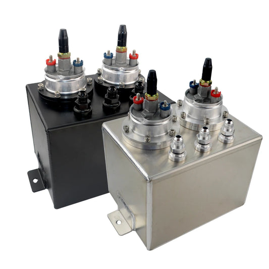 3L Dual Billet Aluminum Fuel Surge Tank / Surge Tank With 2Pcs 044 Fuel Pump Silver /Black