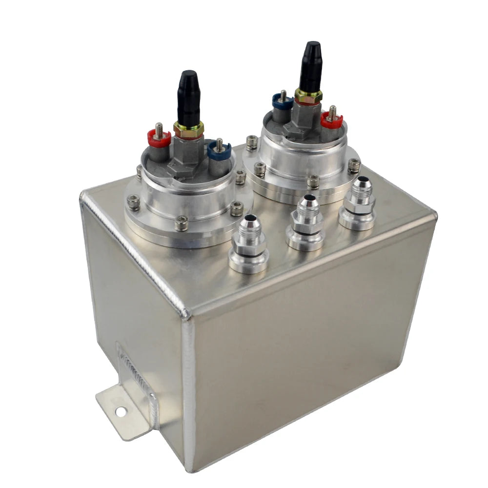 3L Dual Billet Aluminum Fuel Surge Tank / Surge Tank With 2Pcs 044 Fuel Pump Silver /Black