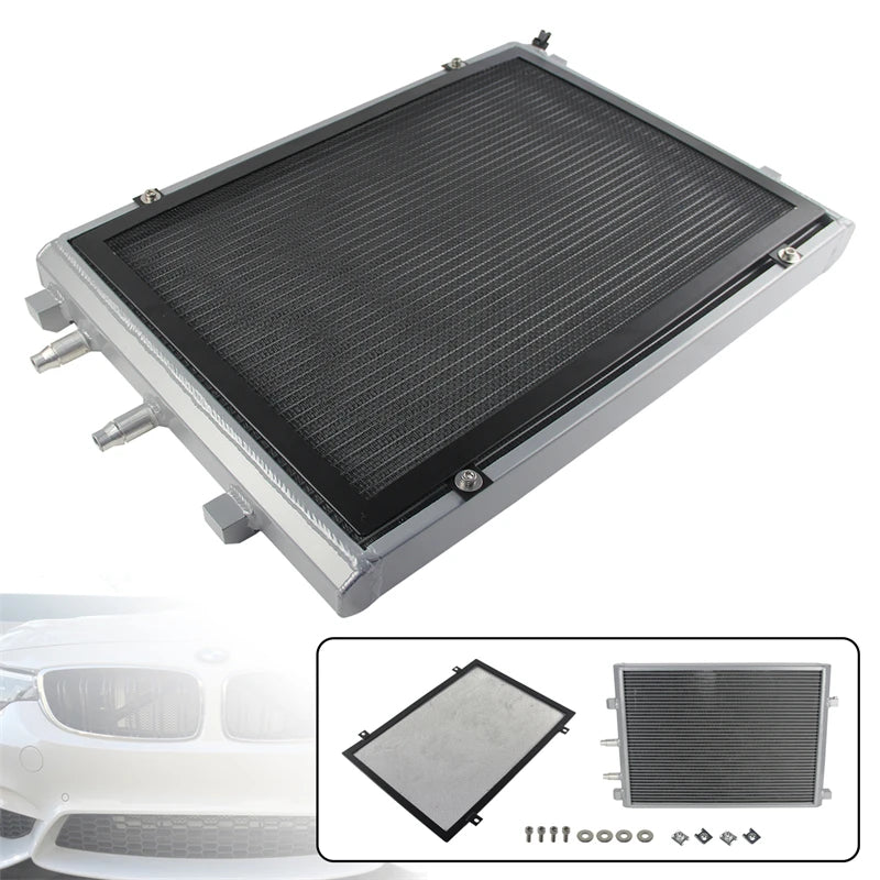 Front Mount Heat Exchanger Radiator For 15-19 BMW M2C M3 M4 F80 F82 F87 S55 3.0L + Cover Competition Black/Silver