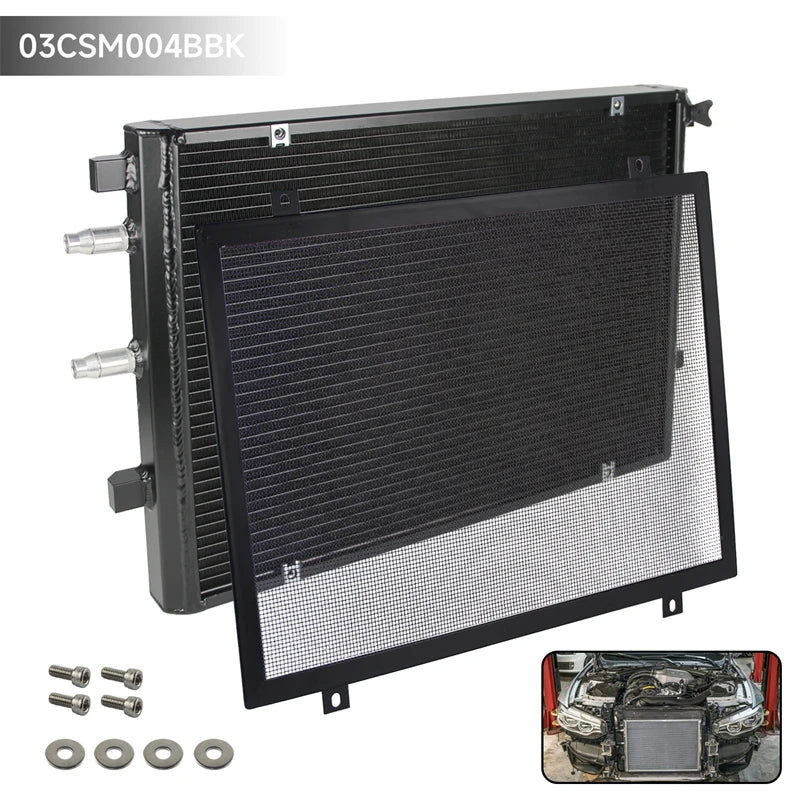Front Mount Heat Exchanger Radiator For 15-19 BMW M2C M3 M4 F80 F82 F87 S55 3.0L + Cover Competition Black/Silver