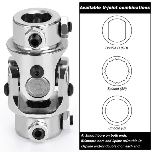 3/4" DD X 3/4"-30 SP Splined Chrome Single U-Joint Shaft