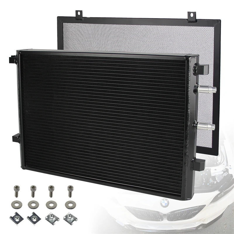 Front Mount Heat Exchanger Radiator For 15-19 BMW M2C M3 M4 F80 F82 F87 S55 3.0L + Cover Competition Black/Silver