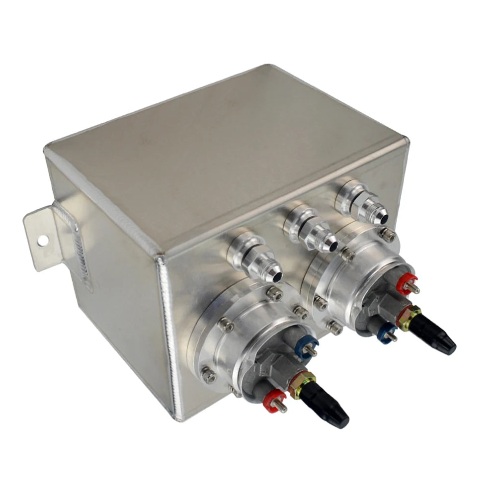 3L Dual Billet Aluminum Fuel Surge Tank / Surge Tank With 2Pcs 044 Fuel Pump Silver /Black