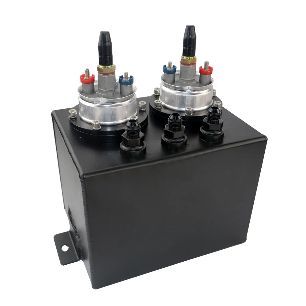 3L Dual Billet Aluminum Fuel Surge Tank / Surge Tank With 2Pcs 044 Fuel Pump Silver /Black