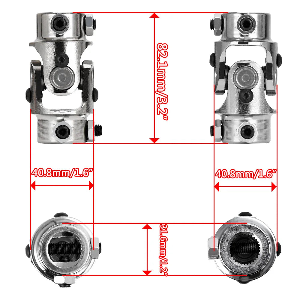 3/4" DD X 3/4"-30 SP Splined Chrome Single U-Joint Shaft