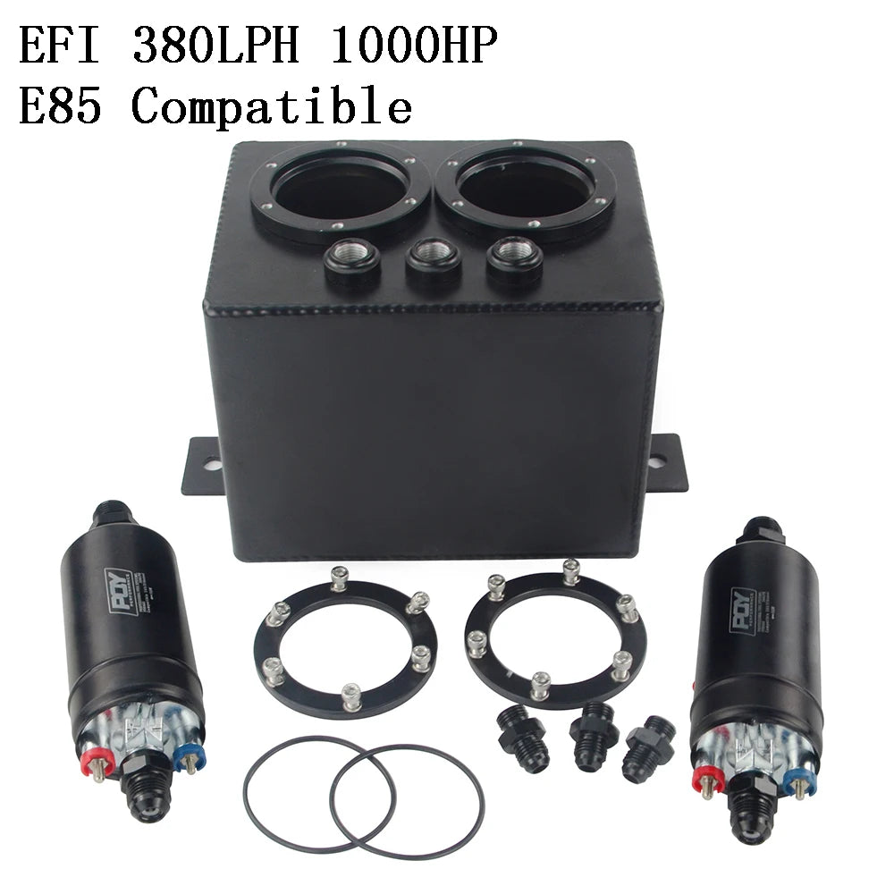 3L Dual Billet Aluminum Fuel Surge Tank / Surge Tank With 2Pcs 044 Fuel Pump Silver /Black